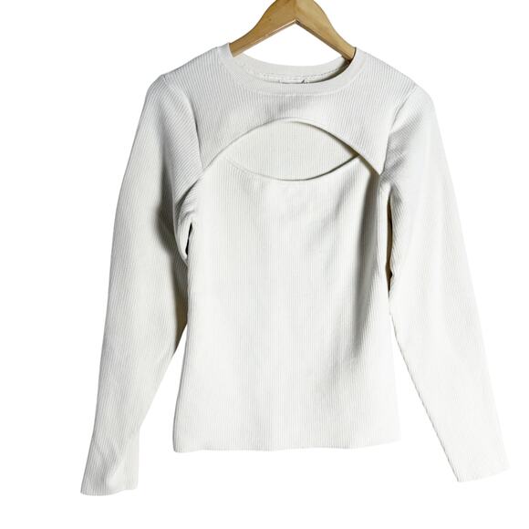 Good American Ivory White Ribbed Long Sleeve Cut Out Top Plus Size XXL - Picture 2 of 8